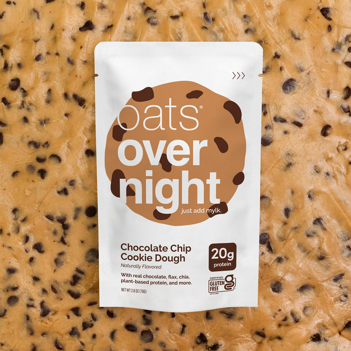 Oats Overnight Chocolate Chip Cookie Dough – Vegan 20g Protein Breakfast Shake (Gluten Free, 2.6 oz per meal) – 16 Pack