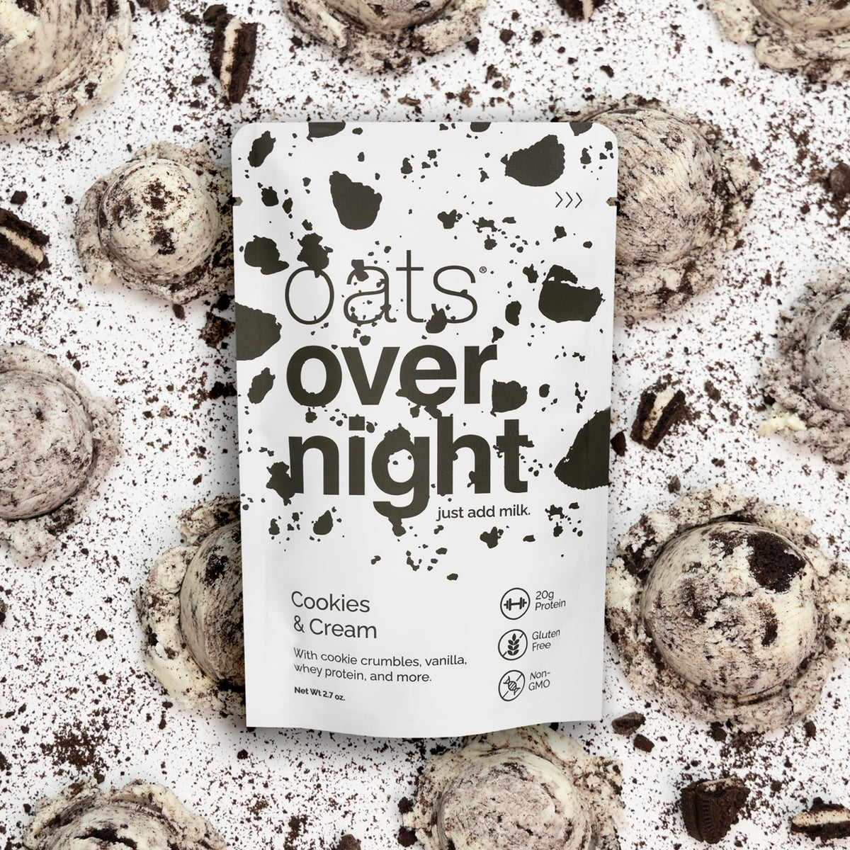 Oats Overnight Cookies & Cream – 20g Protein Overnight Oats (8 Pack), Gluten Free
