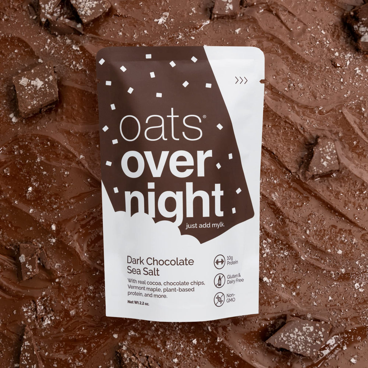 Oats Overnight Dark Chocolate Sea Salt – Vegan Breakfast Shake, 10g Protein, High Fiber, Gluten Free (2.2 oz ×8)