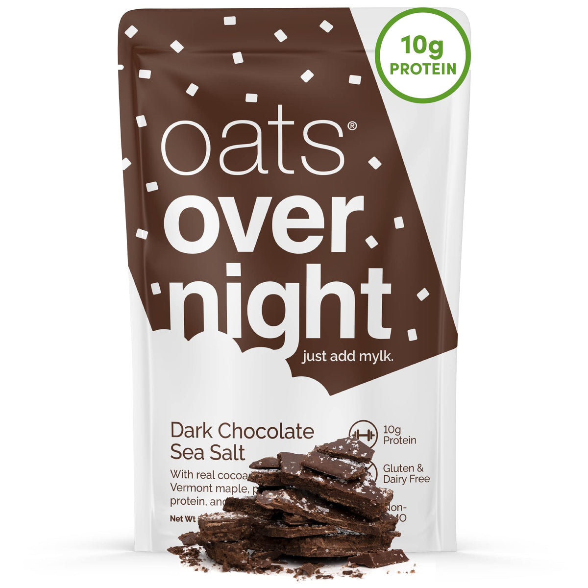 Oats Overnight Dark Chocolate Sea Salt – Vegan Breakfast Shake, 10g Protein, High Fiber, Gluten Free (2.2 oz ×8)