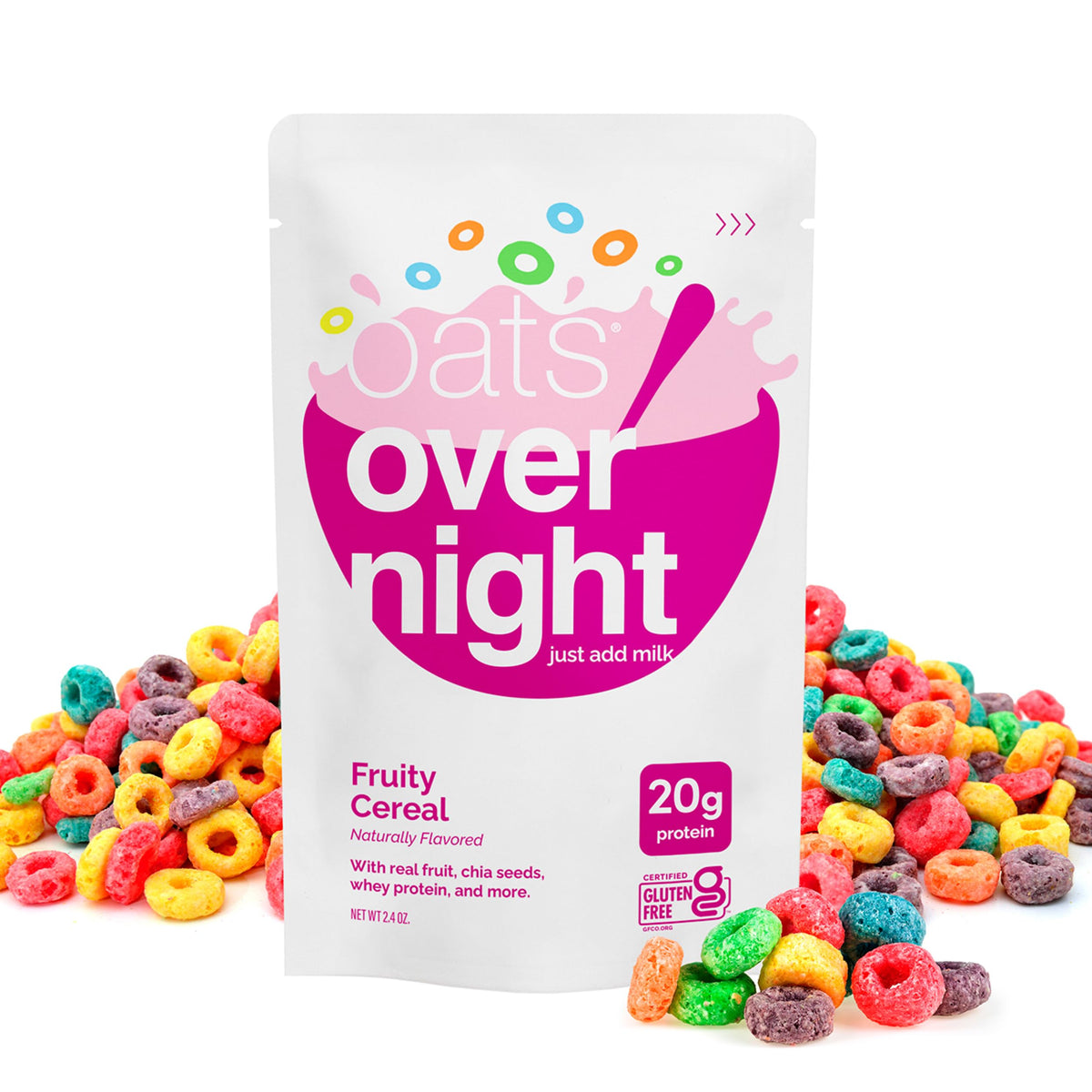 Oats Overnight Fruity Cereal – 20g Protein Overnight Oats, Gluten Free, Non-GMO (8 Pack)