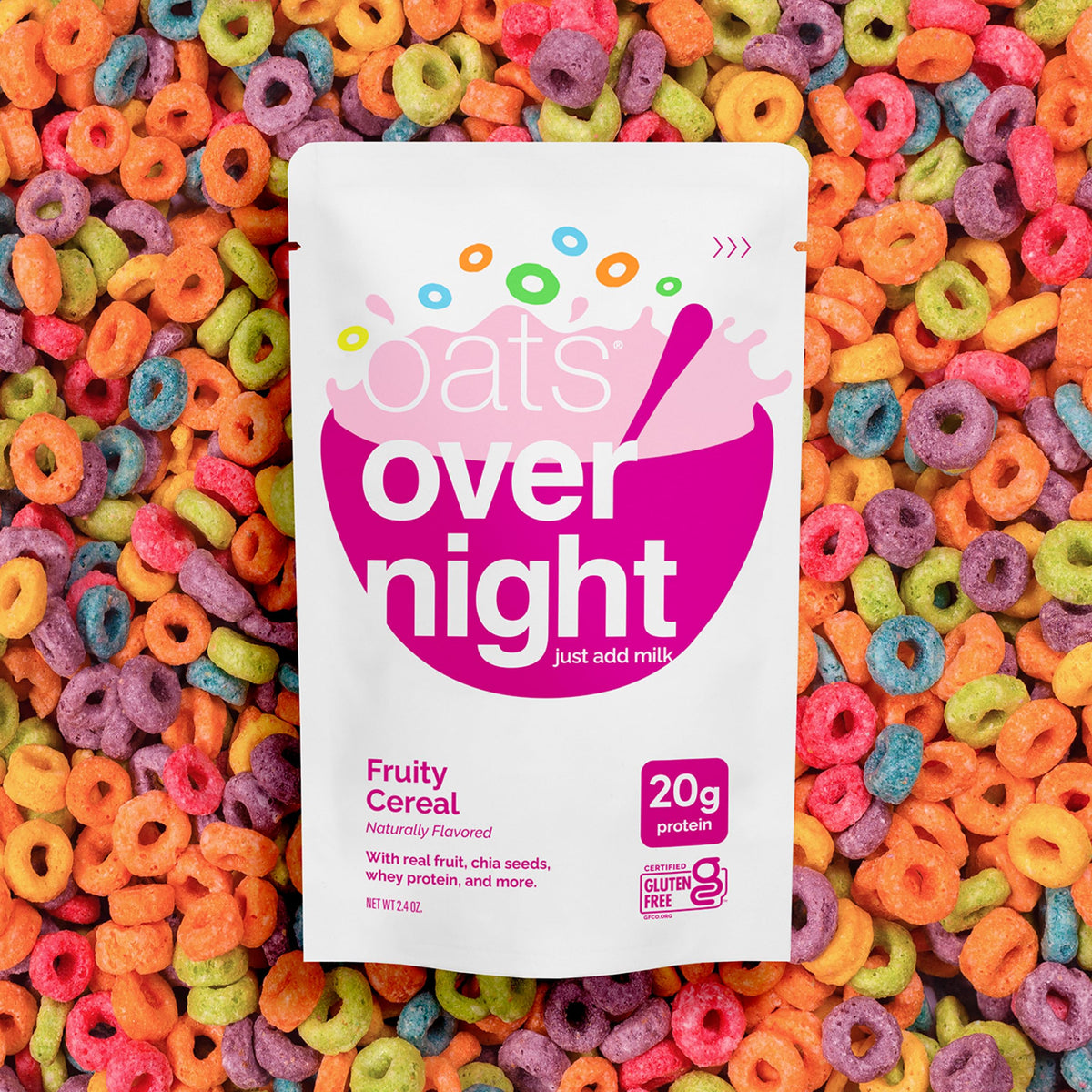 Oats Overnight Fruity Cereal – 20g Protein Overnight Oats, Gluten Free, Non-GMO (8 Pack)