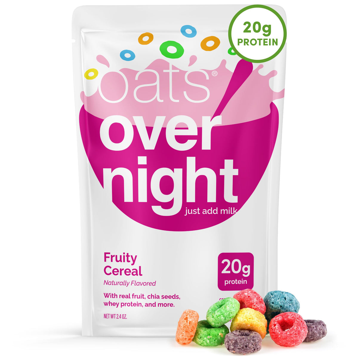 Oats Overnight Fruity Cereal – 20g Protein Overnight Oats, Gluten Free, Non-GMO (8 Pack)