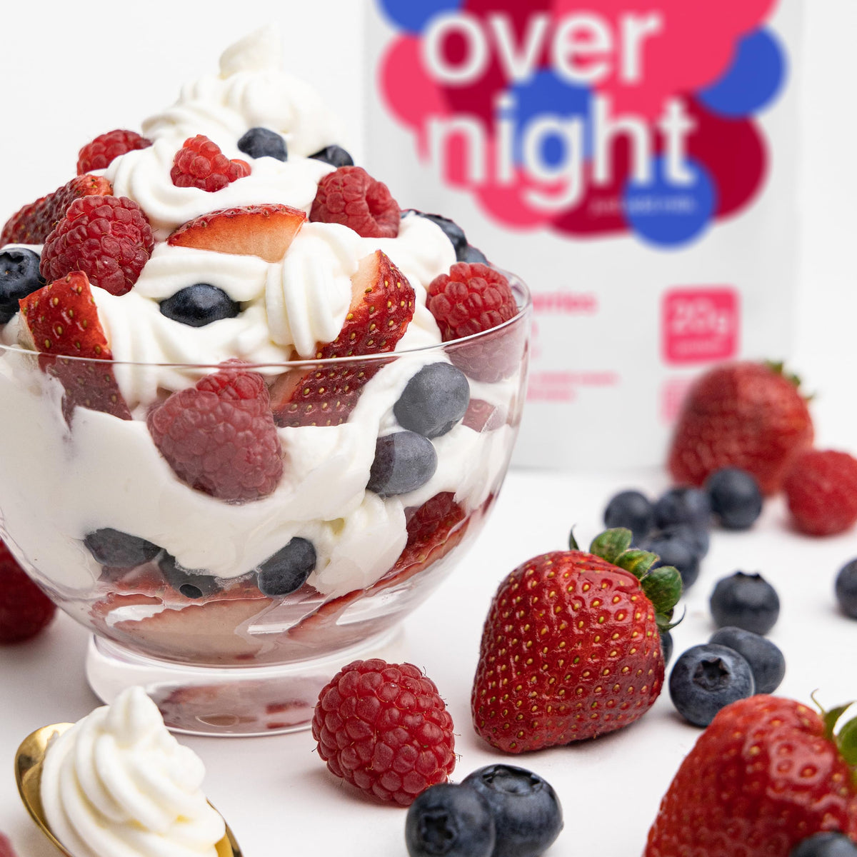 Oats Overnight Mixed Berries & Cream – 20g Protein, High Fiber, Gluten Free Overnight Oats (8 Pack)