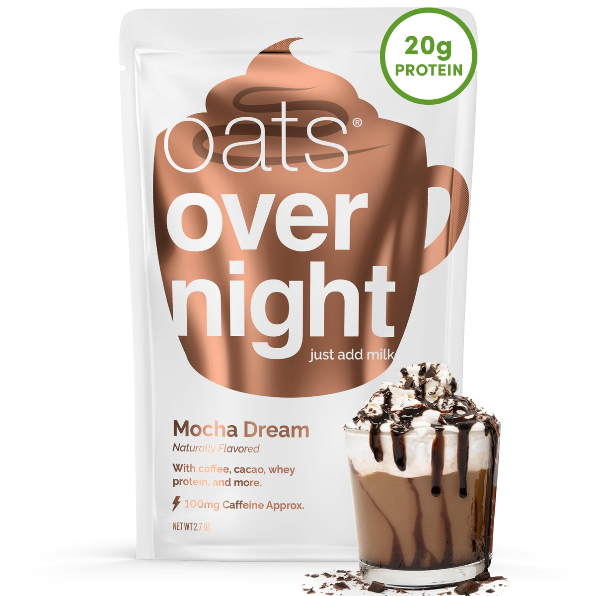 Oats Overnight Mocha Dream – 20g Protein Breakfast Shake, Gluten Free, Non-GMO, 16 Pack
