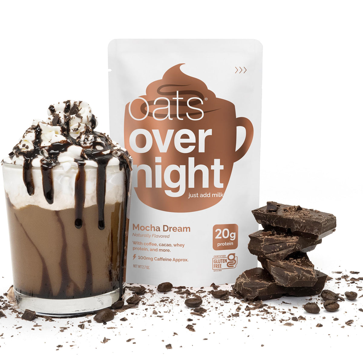 Oats Overnight Mocha Dream – 20g Protein Breakfast Shake, Gluten Free, Non-GMO, 16 Pack