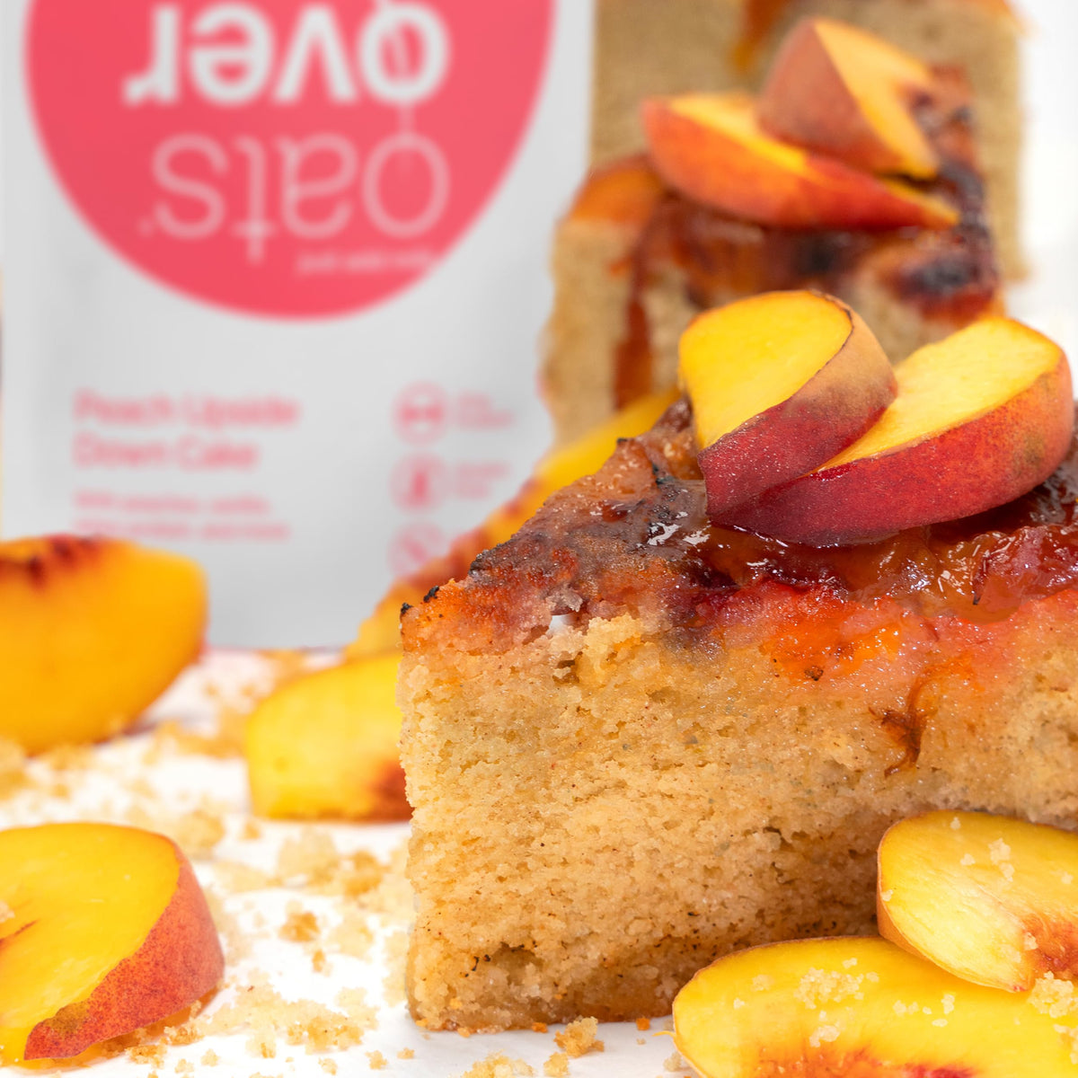 Oats Overnight Peach Upside Down Cake – 20g Protein, High Fiber Oatmeal (Gluten Free, 8 Pack)