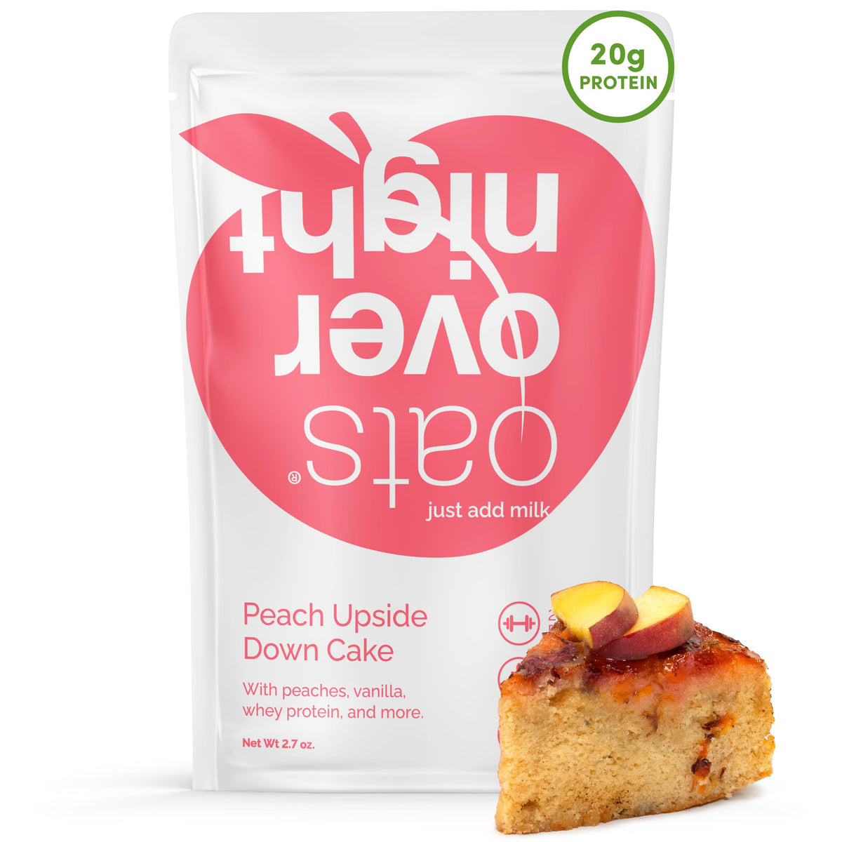 Oats Overnight Peach Upside Down Cake – 20g Protein, High Fiber Oatmeal (Gluten Free, 8 Pack)