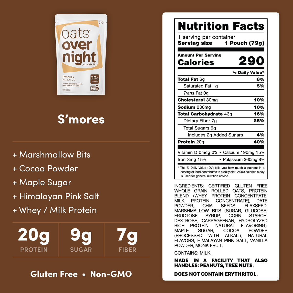 Oats Overnight Smores – 22g Protein Overnight Oats, Gluten Free, Non-GMO (8 Pack)