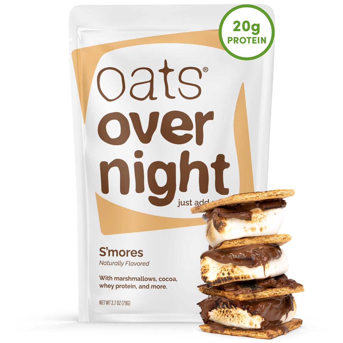 Oats Overnight Smores – 22g Protein Overnight Oats, Gluten Free, Non-GMO (8 Pack)