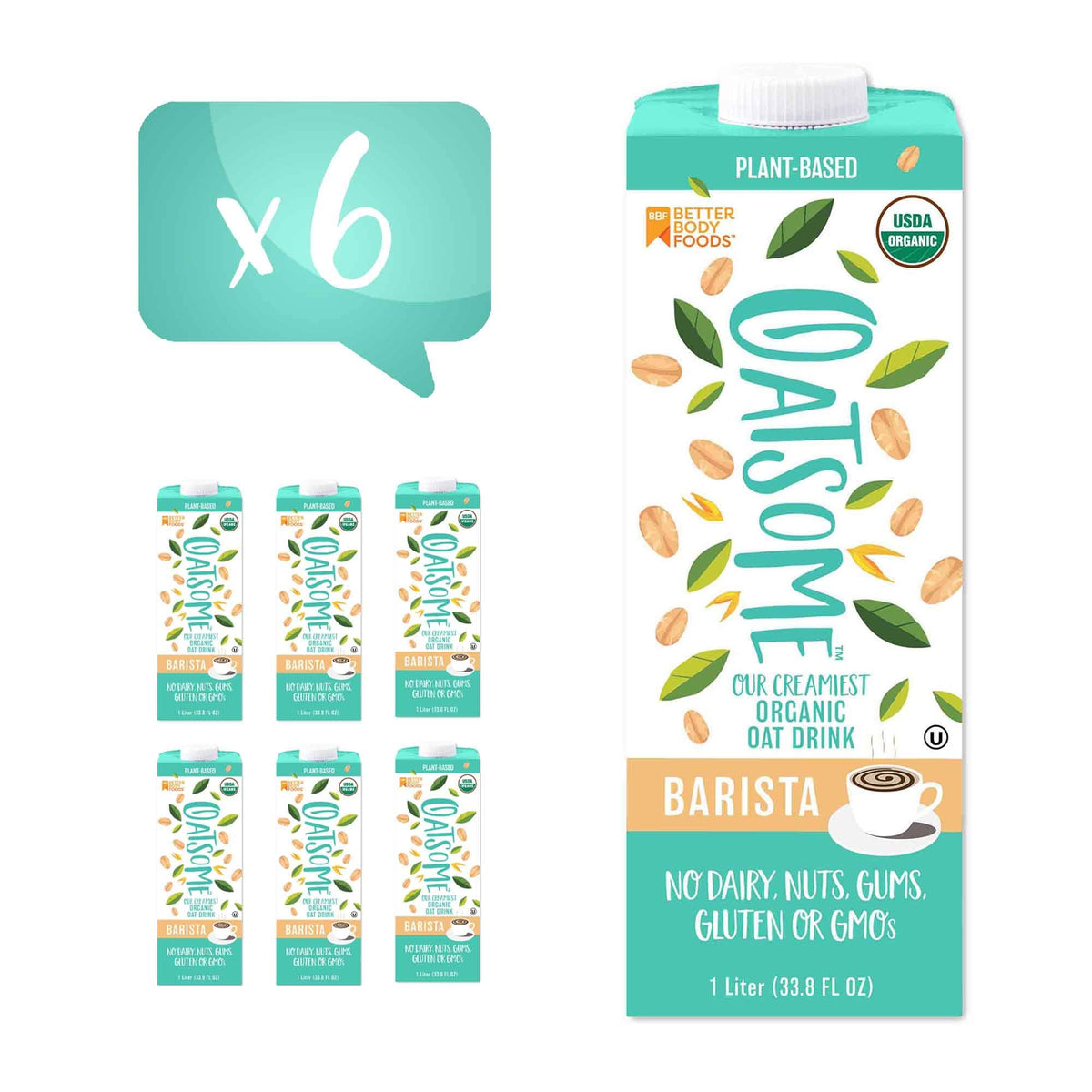 Oatsome Organic Oat Milk Barista Blend – Gluten-Free & Dairy-Free (6 Pack, 33.8 fl oz each)