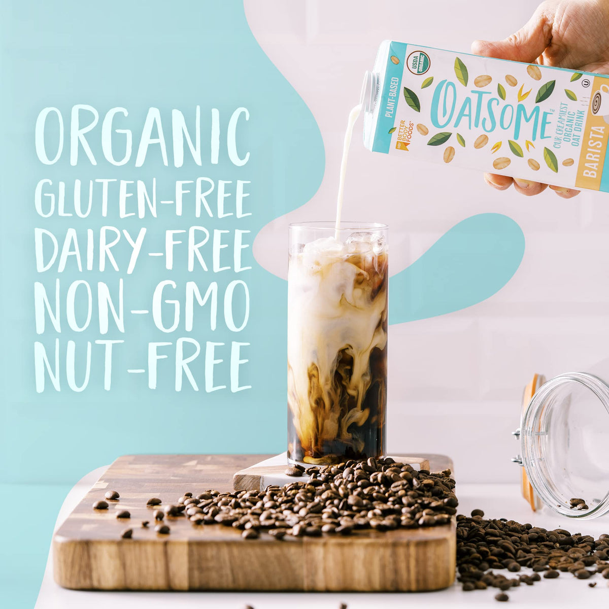 Oatsome Organic Oat Milk Barista Blend – Gluten-Free & Dairy-Free (6 Pack, 33.8 fl oz each)