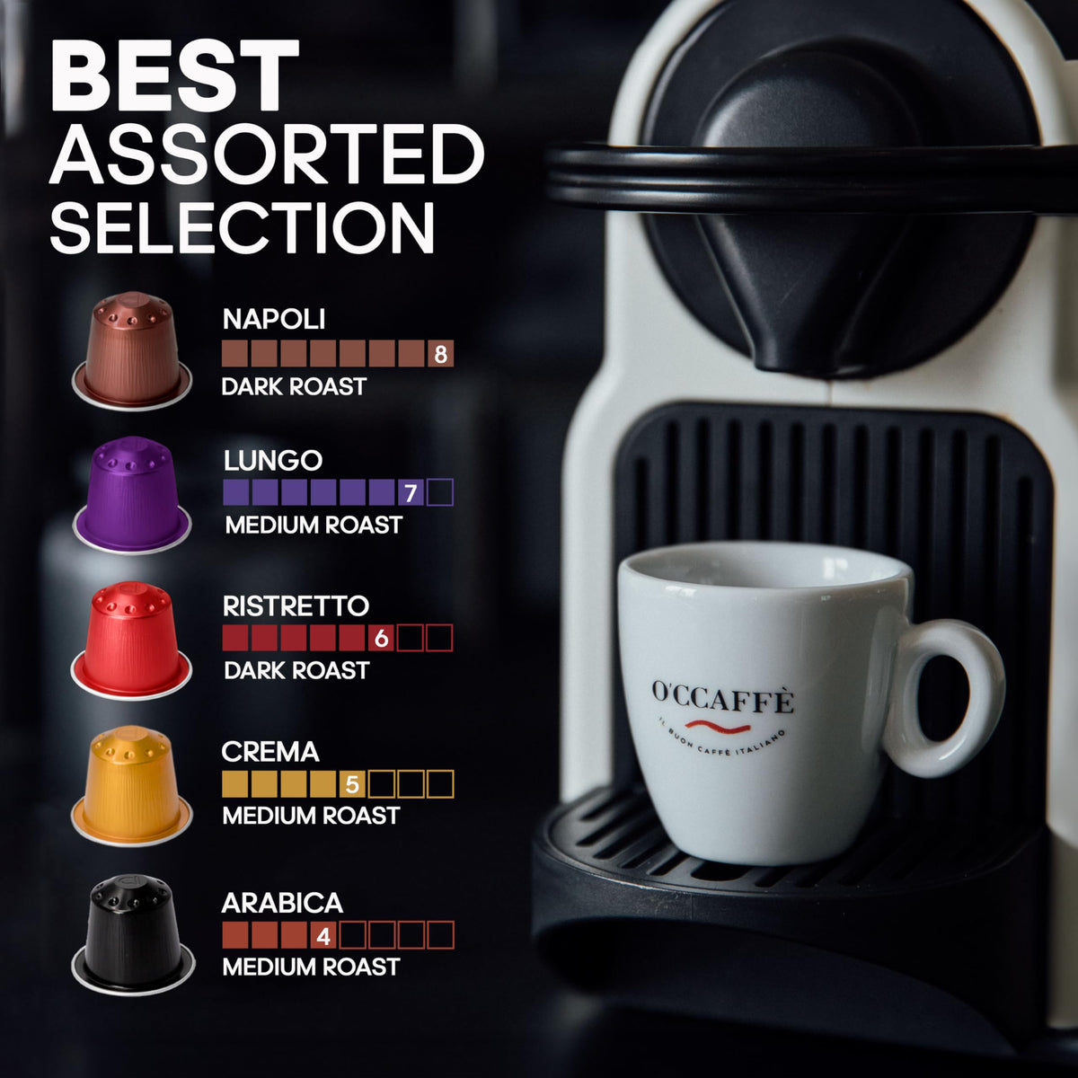 Occaffe Variety Pack Espresso Pods | CAPSUCUP SELECTION 100-Count Espresso Capsules for Nespresso