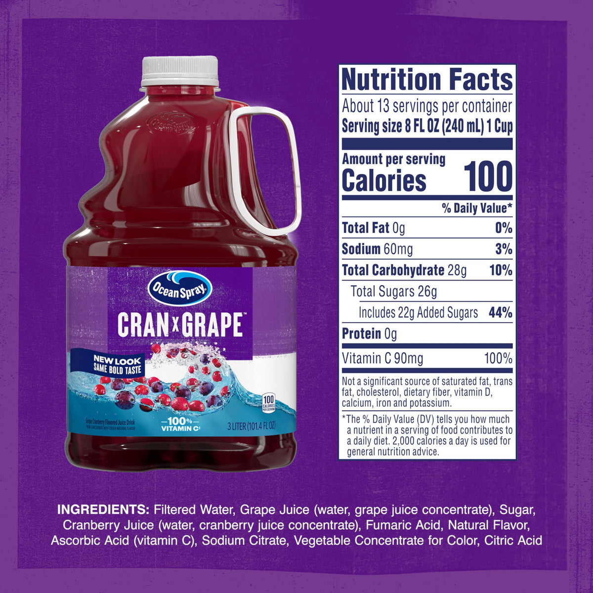 Ocean Spray Cran-Grape Juice Drink 3L (Pack of 6) | Bold Cranberry-Grape Flavor