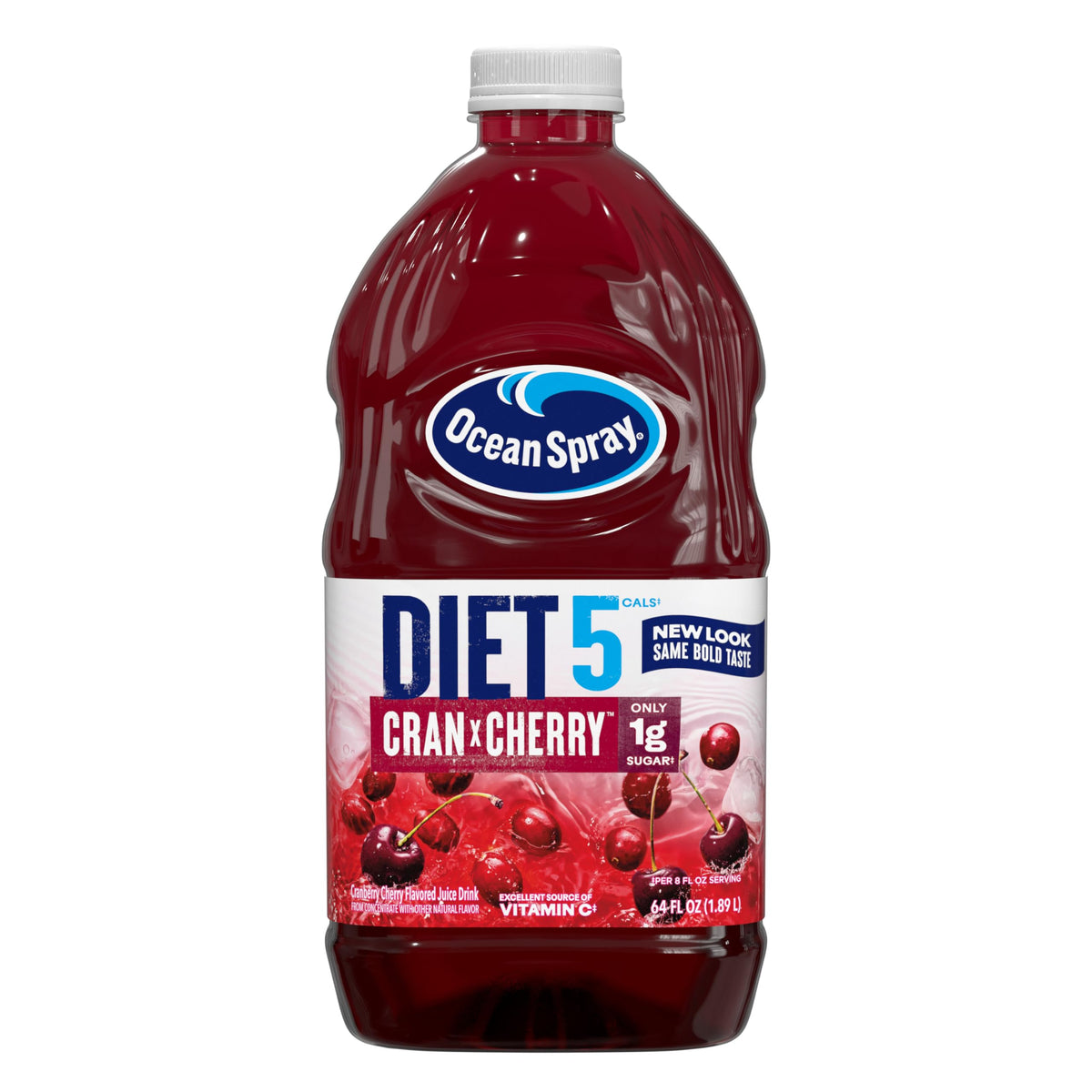 Ocean Spray Diet Cran-Cherry Cranberry Cherry Juice Drink — 64 oz Bottles (Pack of 8) | 5 Calories per 8 oz