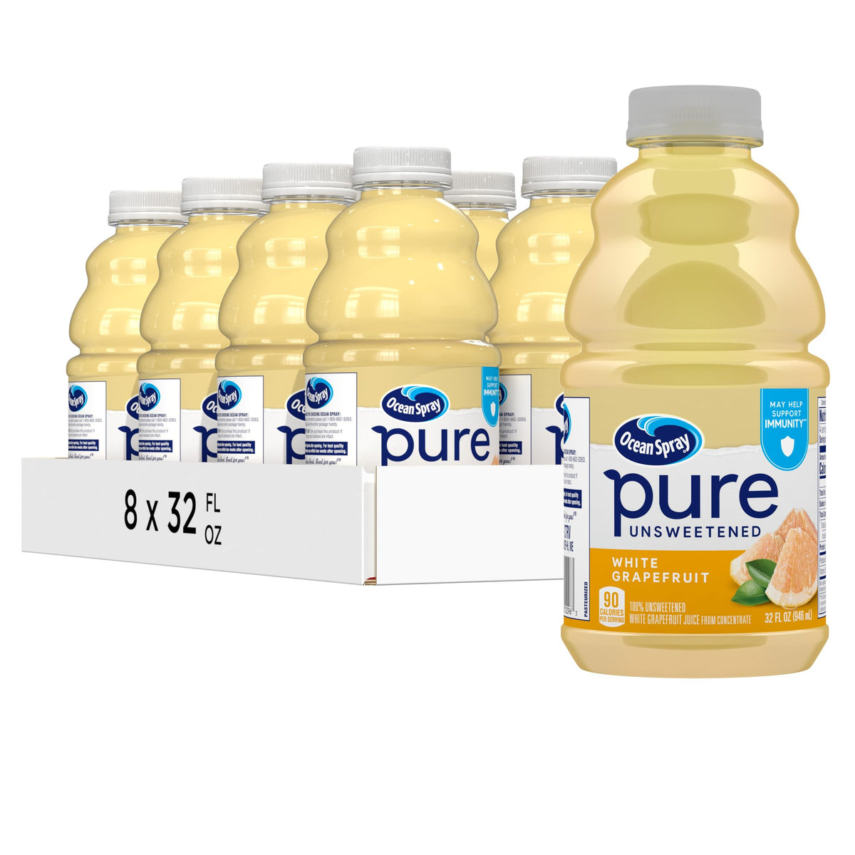 Ocean Spray Pure Unsweetened White Grapefruit Juice – 32 fl oz Bottles (Pack of 8)