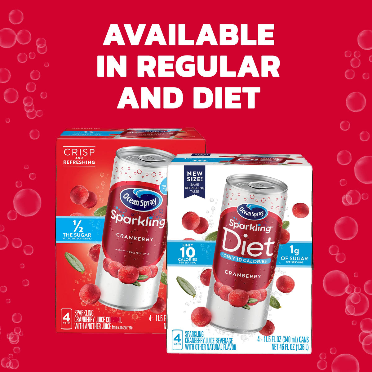 Ocean Spray Sparkling Diet Cranberry Juice Drink – 24 x 11.5 oz Cans, 10 Calories, No HFCS