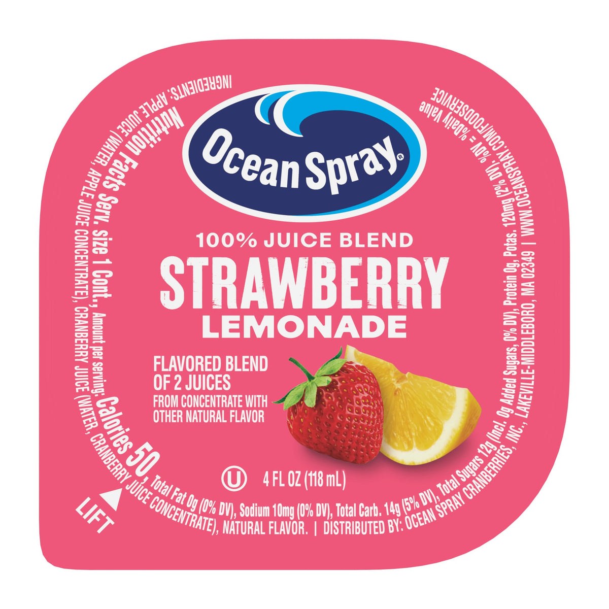 Ocean Spray 100% Strawberry Lemonade Juice Drink — 4 fl oz Cup, 48 Count