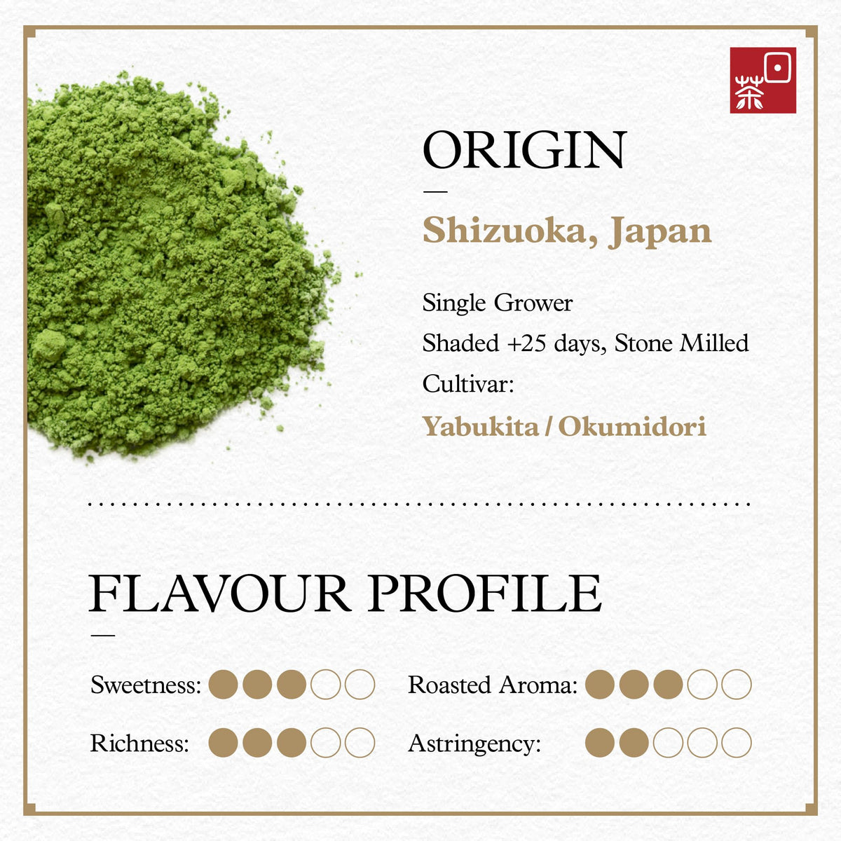 Ocha & Co. Shizuoka Organic Matcha — Ceremonial Grade, JAS BIO Certified, First-Harvest, Stone-Milled, 100g