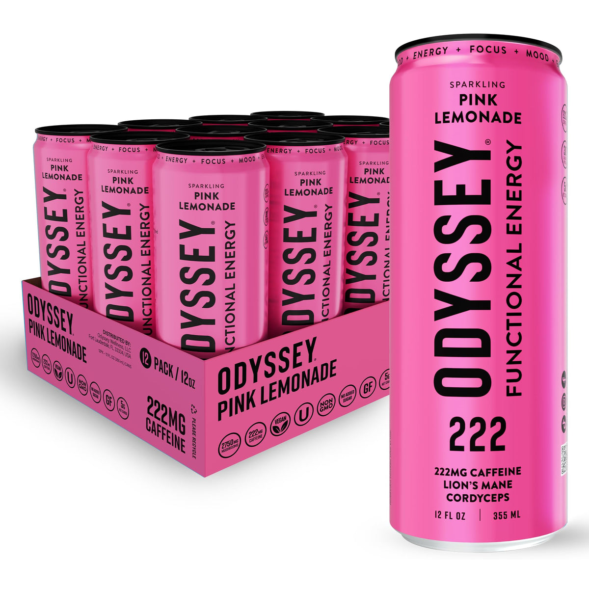Odyssey Elixir Functional Energy Drink – 222 mg Caffeine for Focus & Mood (12 Pack)