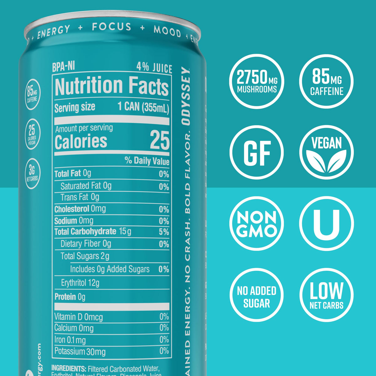 Odyssey Elixir Functional Energy Drink – Focus, Cognition & Mood Support (12 Pack)