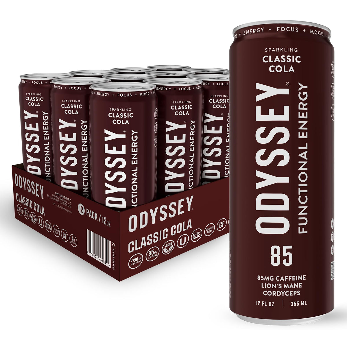 Odyssey Elixir Functional Energy Drink – Focus, Cognition & Mood Support (85mg Caffeine) 12 Pack