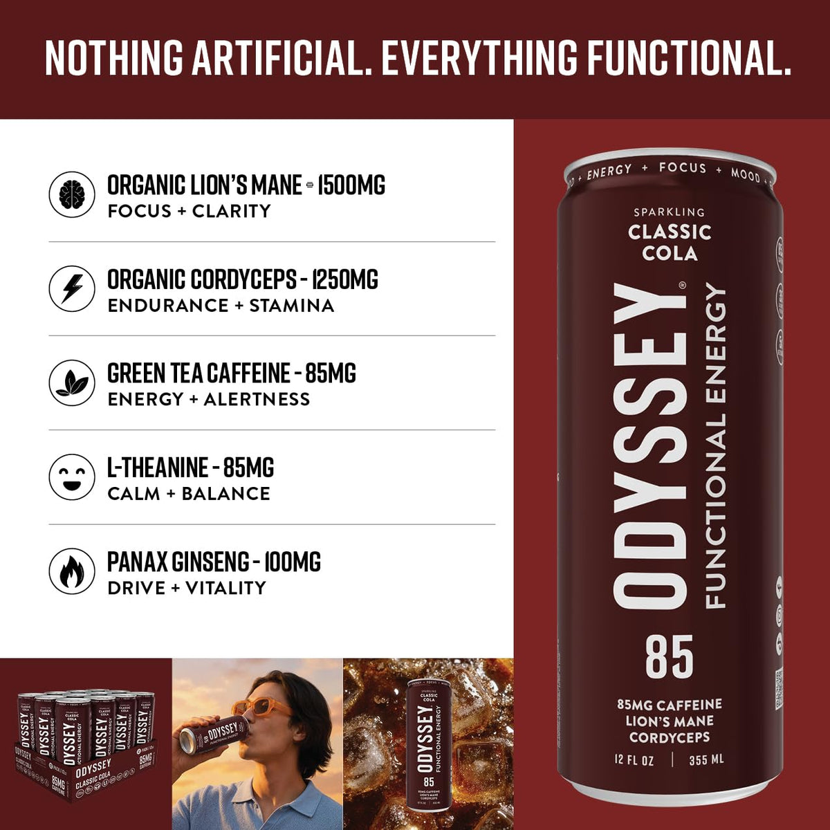 Odyssey Elixir Functional Energy Drink – Focus, Cognition & Mood Support (85mg Caffeine) 12 Pack