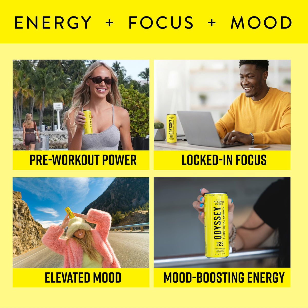 Odyssey Elixir Odyssey 222 – Sparkling Energy Drink with Lion’s Mane & Cordyceps | 222 mg Caffeine | Pineapple Mango