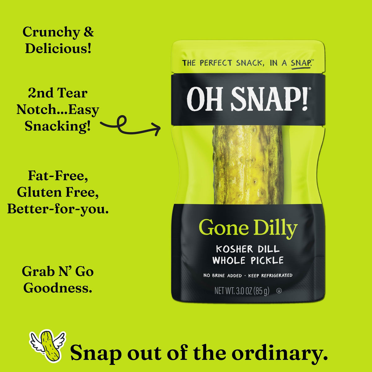 OH SNAP! Gone Dilly Whole Pickle Snack (12 Pack) – Gluten-Free & Non-GMO