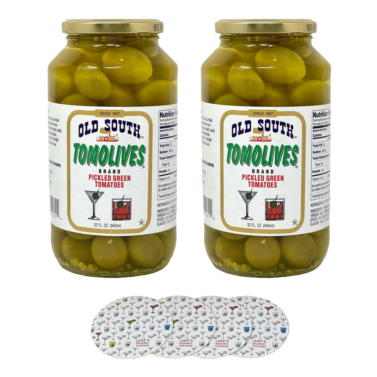 Old South Tomolives 2-Pack (64 oz) with Coasters — Martini Garnish