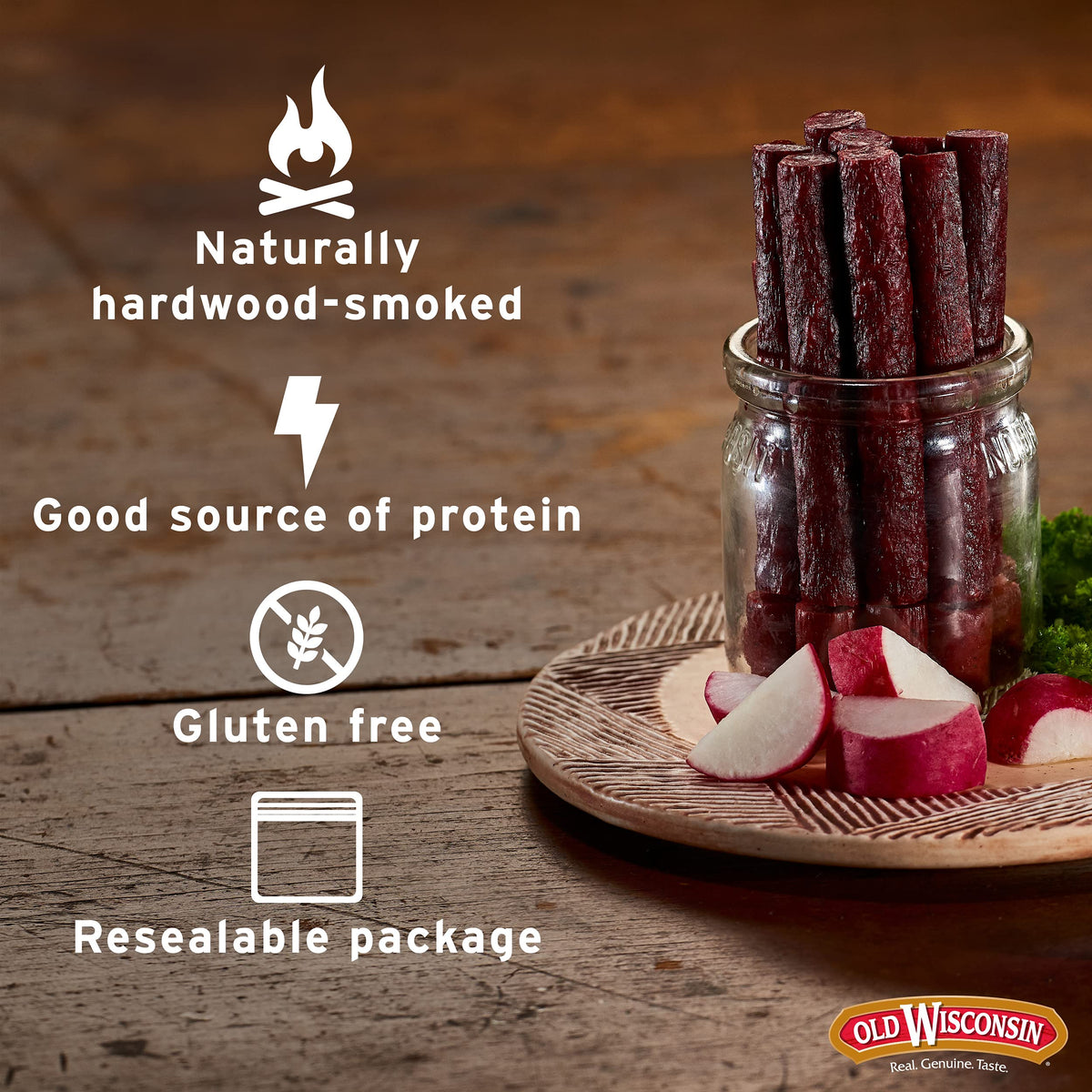 Old Wisconsin Turkey Snack Sticks — Naturally Smoked, High Protein, Gluten Free, 42-Count Box