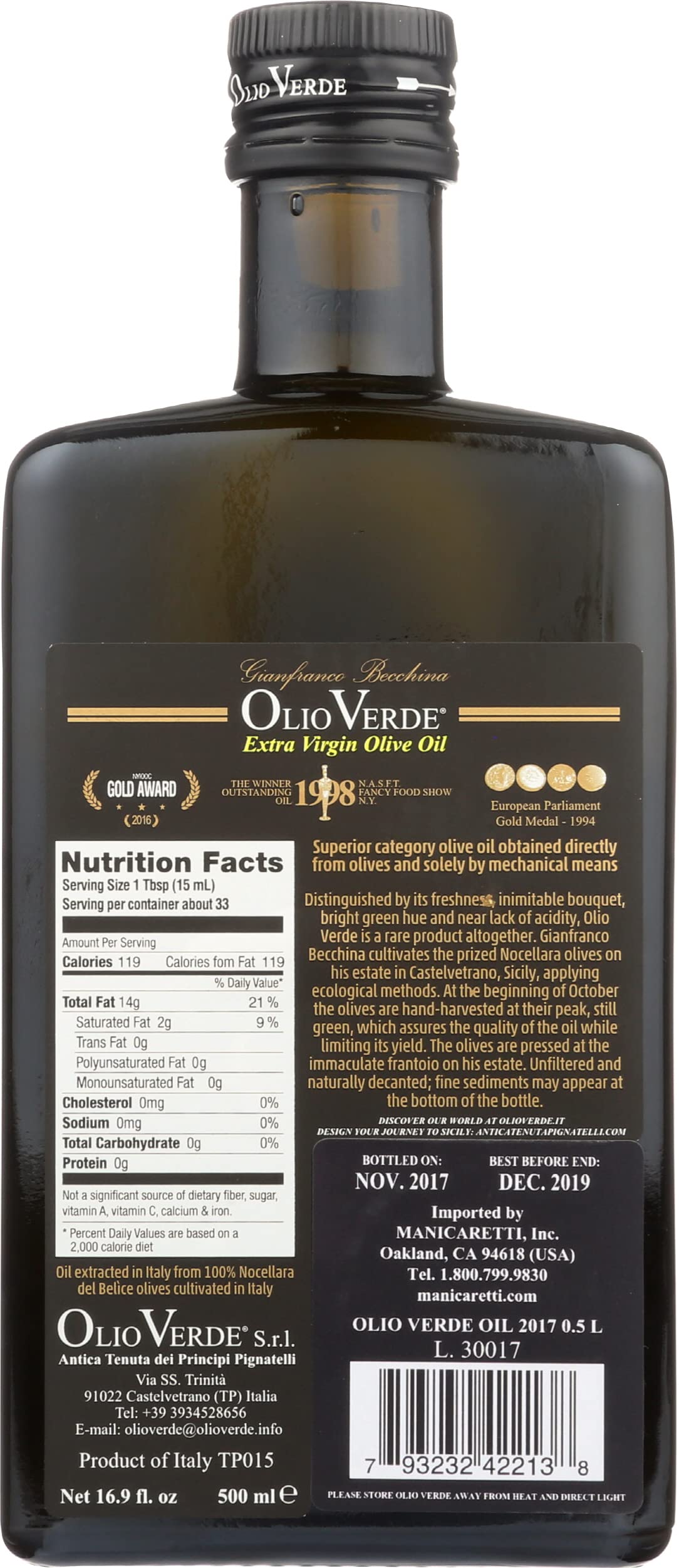 Olio Verde Extra Virgin Olive Oil – Cold-Smoked with Montseny Pinecones, 16.89 oz
