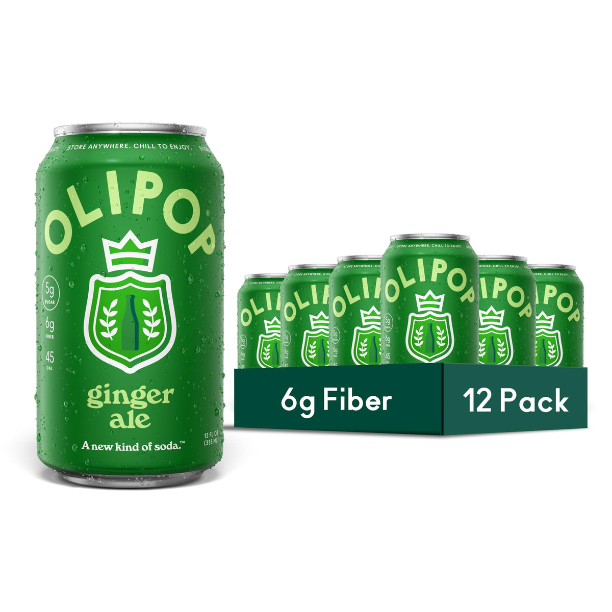 OLIPOP Ginger Ale Pantry Pack – Prebiotic Soda with Fiber, Gluten Free, GMO Free, 12 oz (12-Pack)