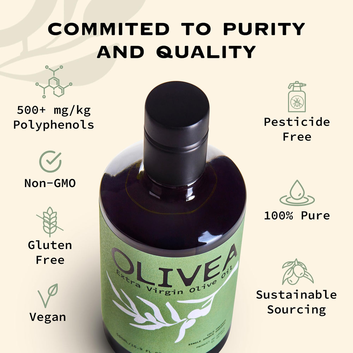 OLIVEA High Phenolic Olive Oil – 500+ mg/kg Polyphenols | Early Harvest Koroneiki EVOO 500ml