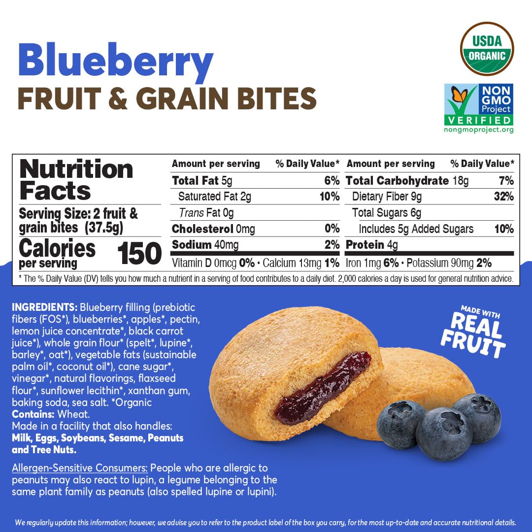 Olyra Organic Soft Baked Blueberry Bars – High Fiber Vegan Breakfast Snacks (Pack of 24)