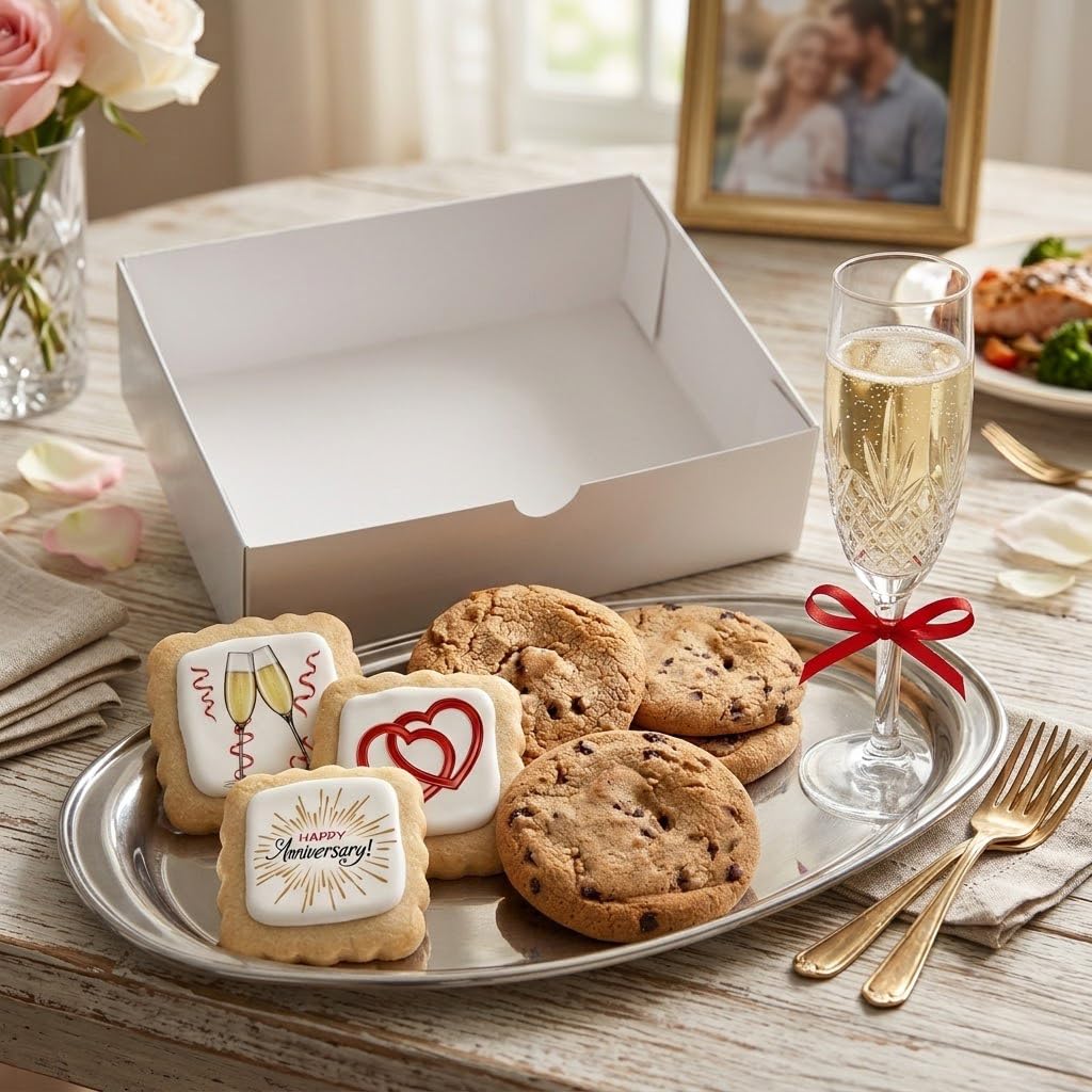 OMCookie Happy Anniversary Cookies Gift Basket – Nut Free, Individually Wrapped Large Cookies