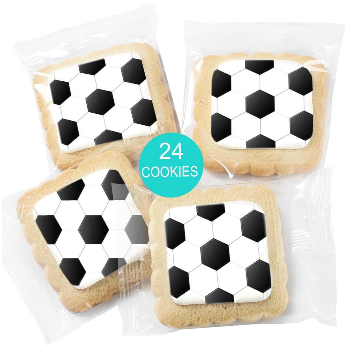 OMCookie Soccer Themed Cookies Bulk - 24 Individually Wrapped Party Favors