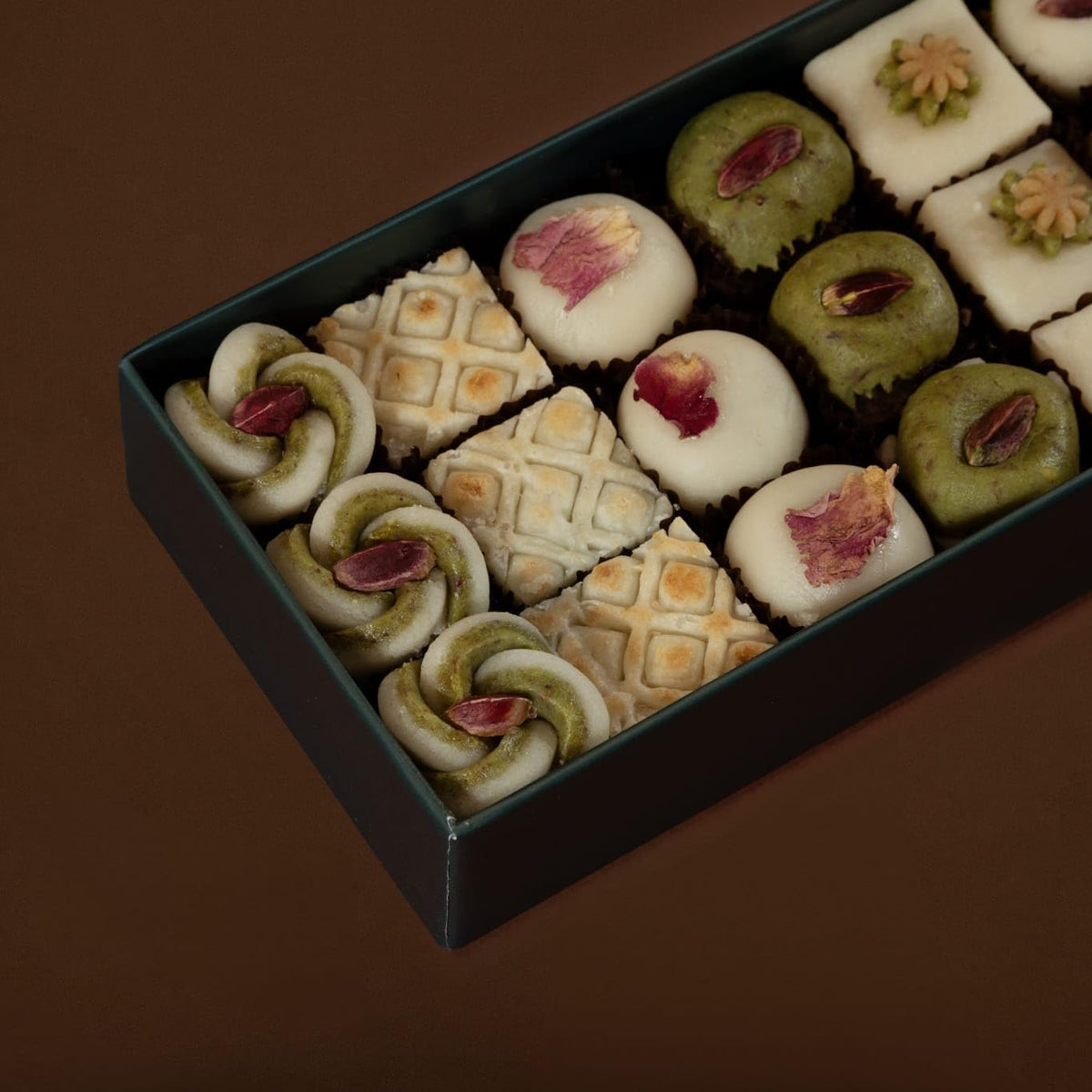 OMNIYA Delicacy Marzipan Lozina Box – Premium Pistachio & Rose Marzipan, 25 Pieces (1 lb)