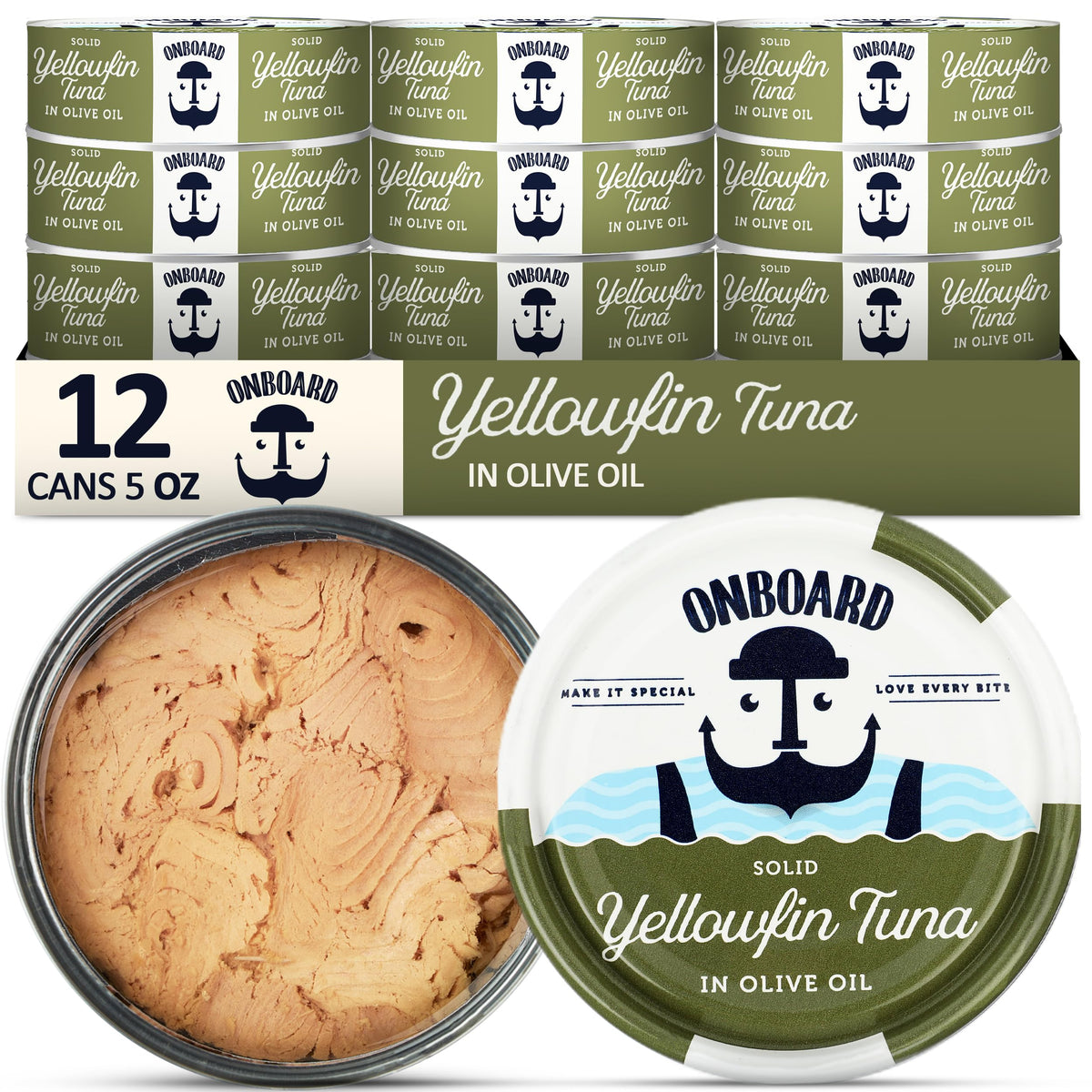 ONBOARD Premium Yellowfin Tuna in Olive Oil – 12-Pack, Sustainably Wild-Caught, Gluten-Free, 24g Protein
