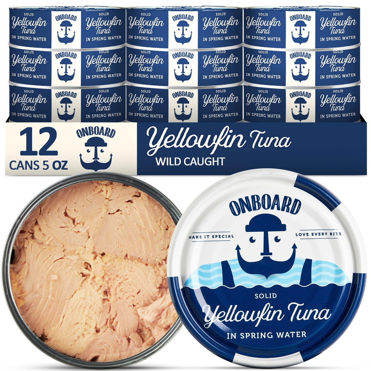 ONBOARD Premium Yellowfin Tuna in Spring Water – 12 Pack 5 oz Cans, Sustainably Wild-Caught, Gluten Free, Non-GMO, 24g Protein