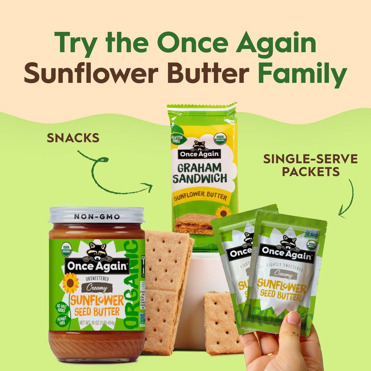 Once Again Organic Sunflower Butter — Unsweetened, No Salt or Sugar Added (6 x 16 oz Glass Jars)