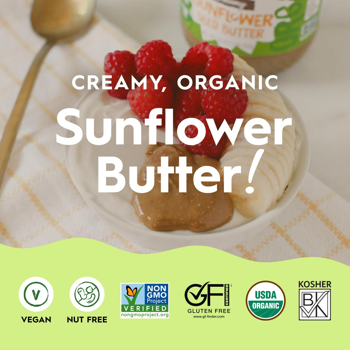 Once Again Organic Sunflower Butter — Unsweetened, No Salt or Sugar Added (6 x 16 oz Glass Jars)