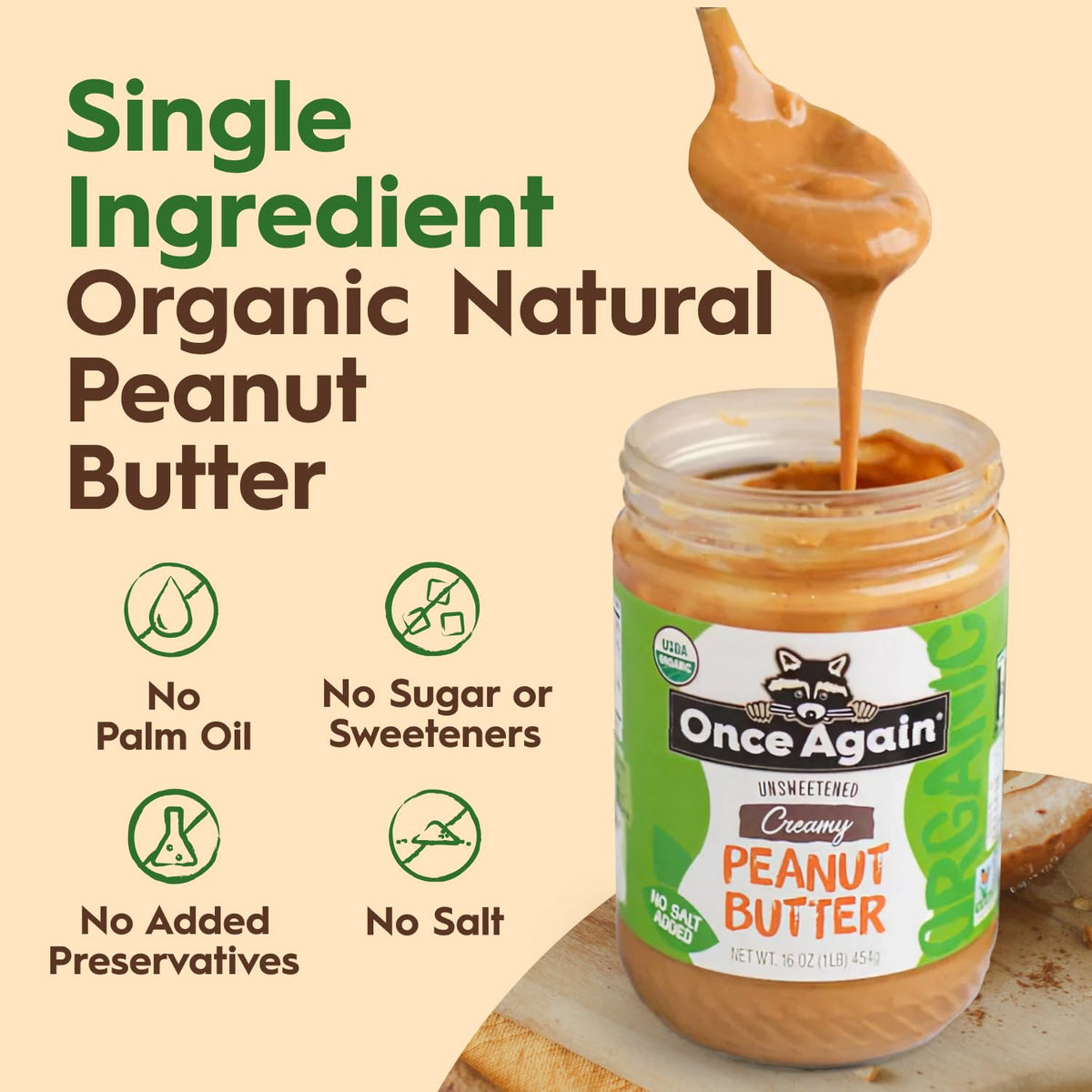Once Again Organic Creamy Peanut Butter 9 lb Bucket – No Sugar Added, Unsalted