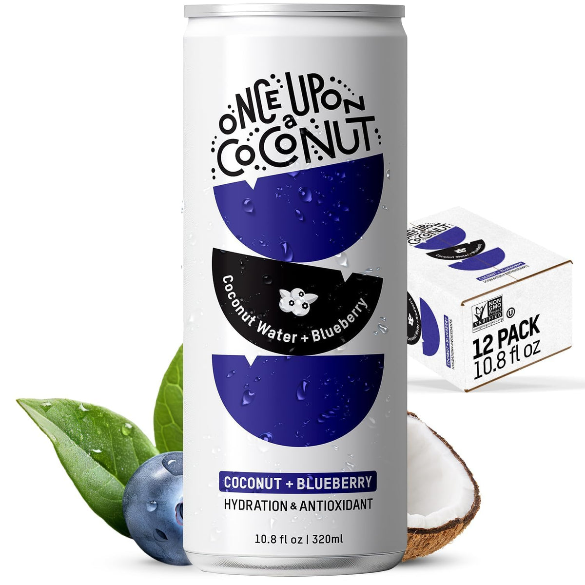 Once Upon A Coconut Premium Blueberry Coconut Water - Low Calorie, Electrolytes, Non-GMO, Gluten-Free (12x10.8 fl oz)