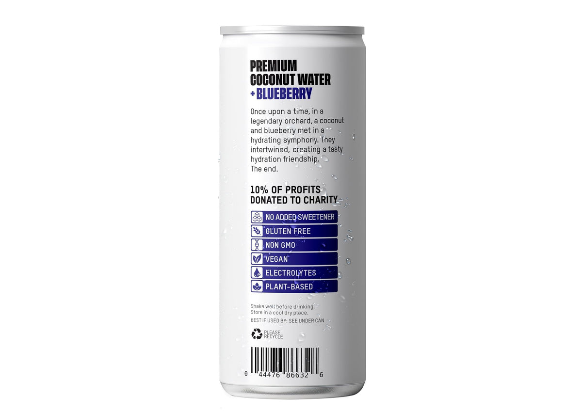 Once Upon A Coconut Premium Blueberry Coconut Water - Low Calorie, Electrolytes, Non-GMO, Gluten-Free (12x10.8 fl oz)