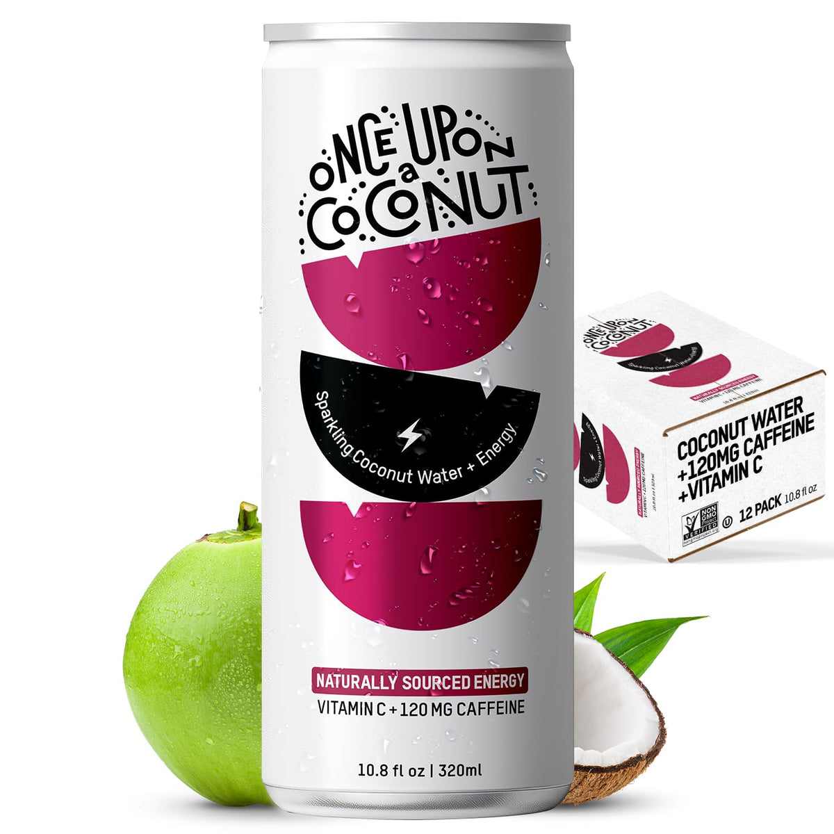Once Upon a Coconut Sparkling Coconut Water + Energy — Low-Calorie, Electrolyte Hydration (12-Pack)