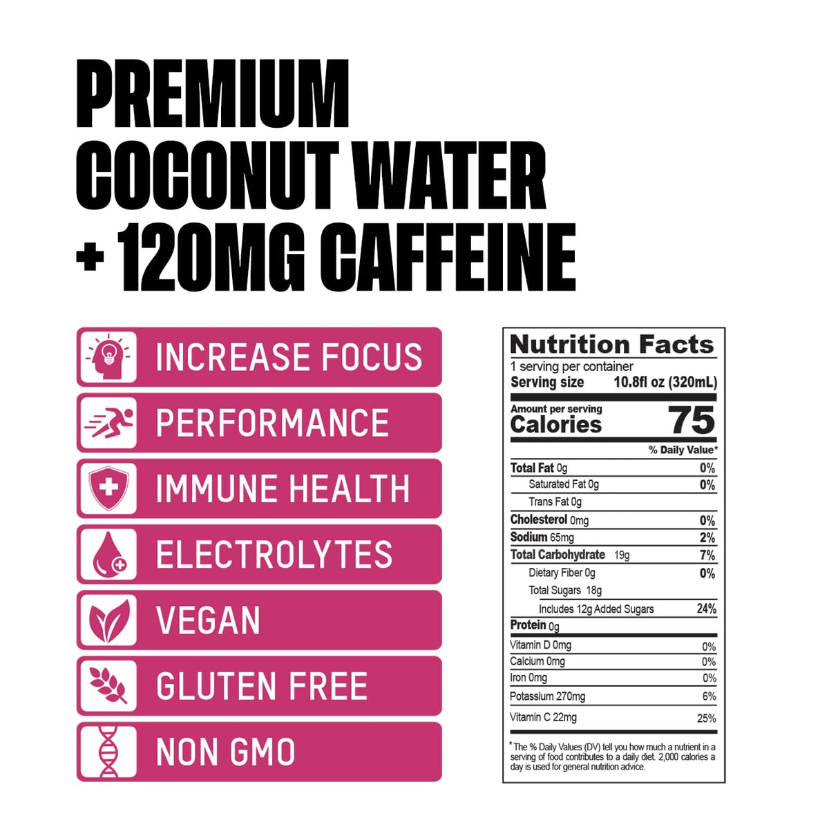 Once Upon a Coconut Sparkling Coconut Water + Energy — Low-Calorie, Electrolyte Hydration (12-Pack)