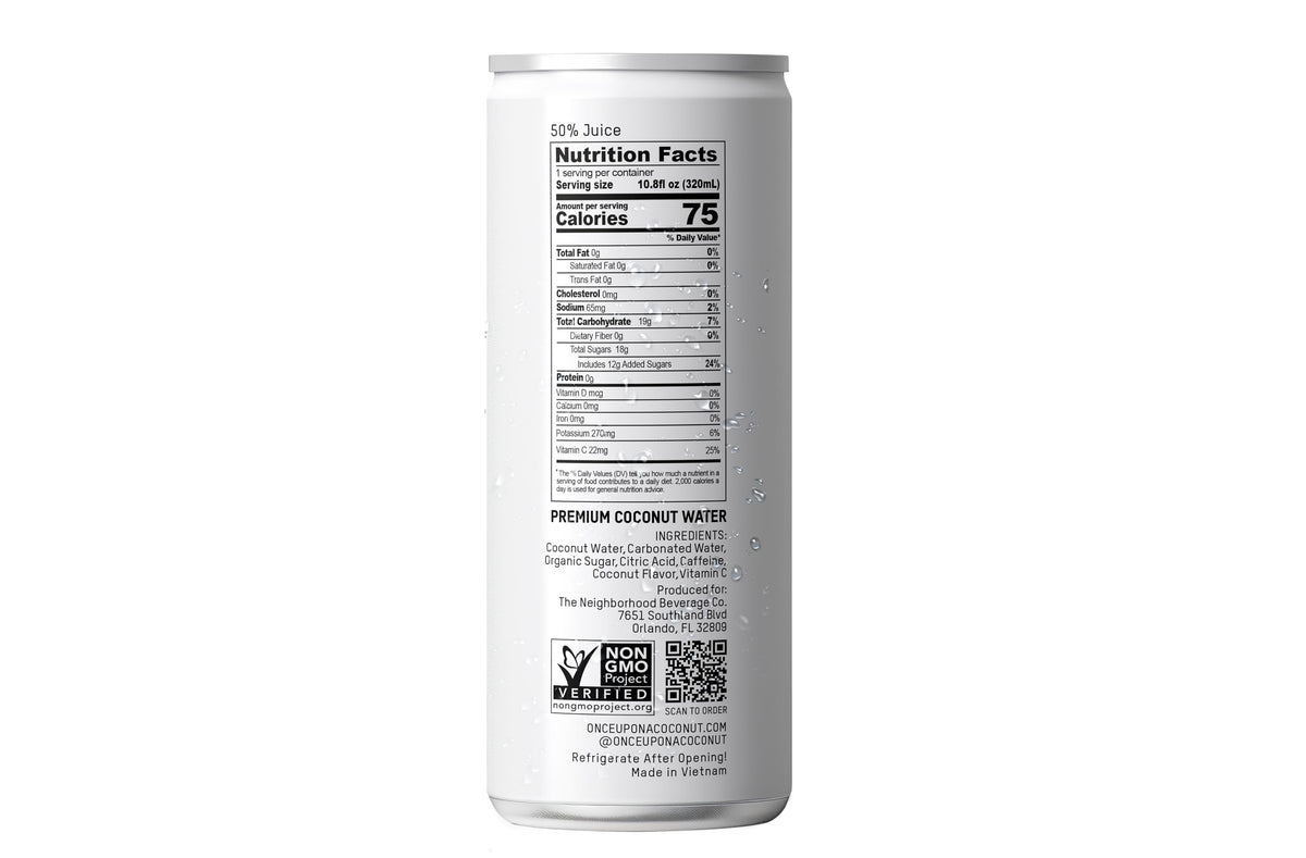 Once Upon a Coconut Sparkling Coconut Water + Energy — Low-Calorie, Electrolyte Hydration (12-Pack)
