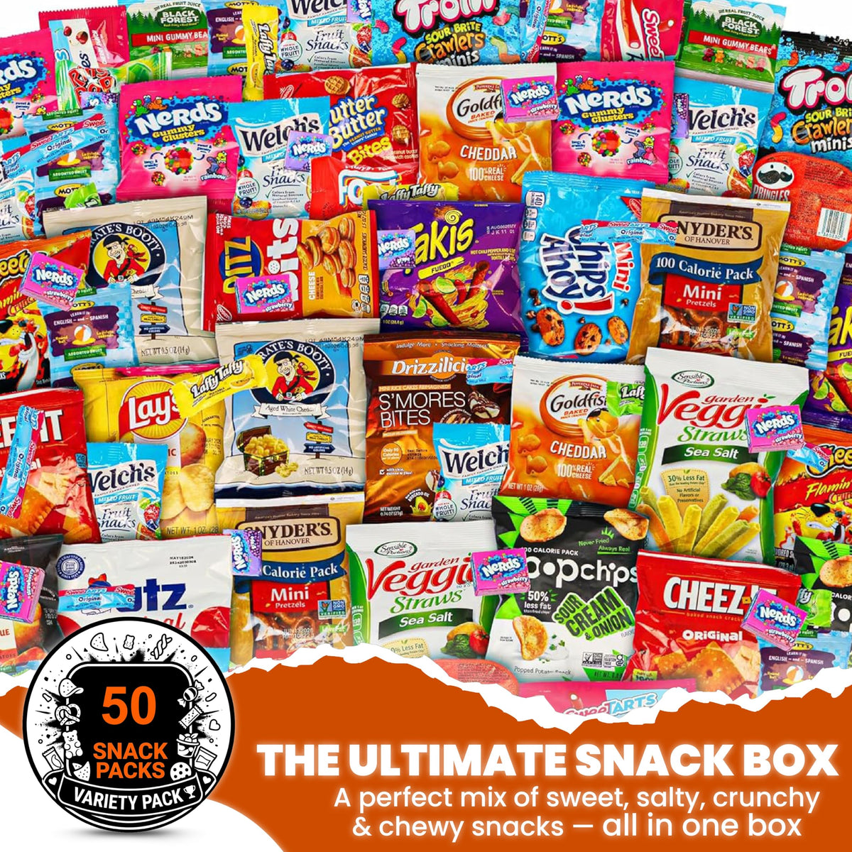 ONE CANDY WAY Snack Variety Care Package – 50-Count Ready-To-Gift Assorted Snacks