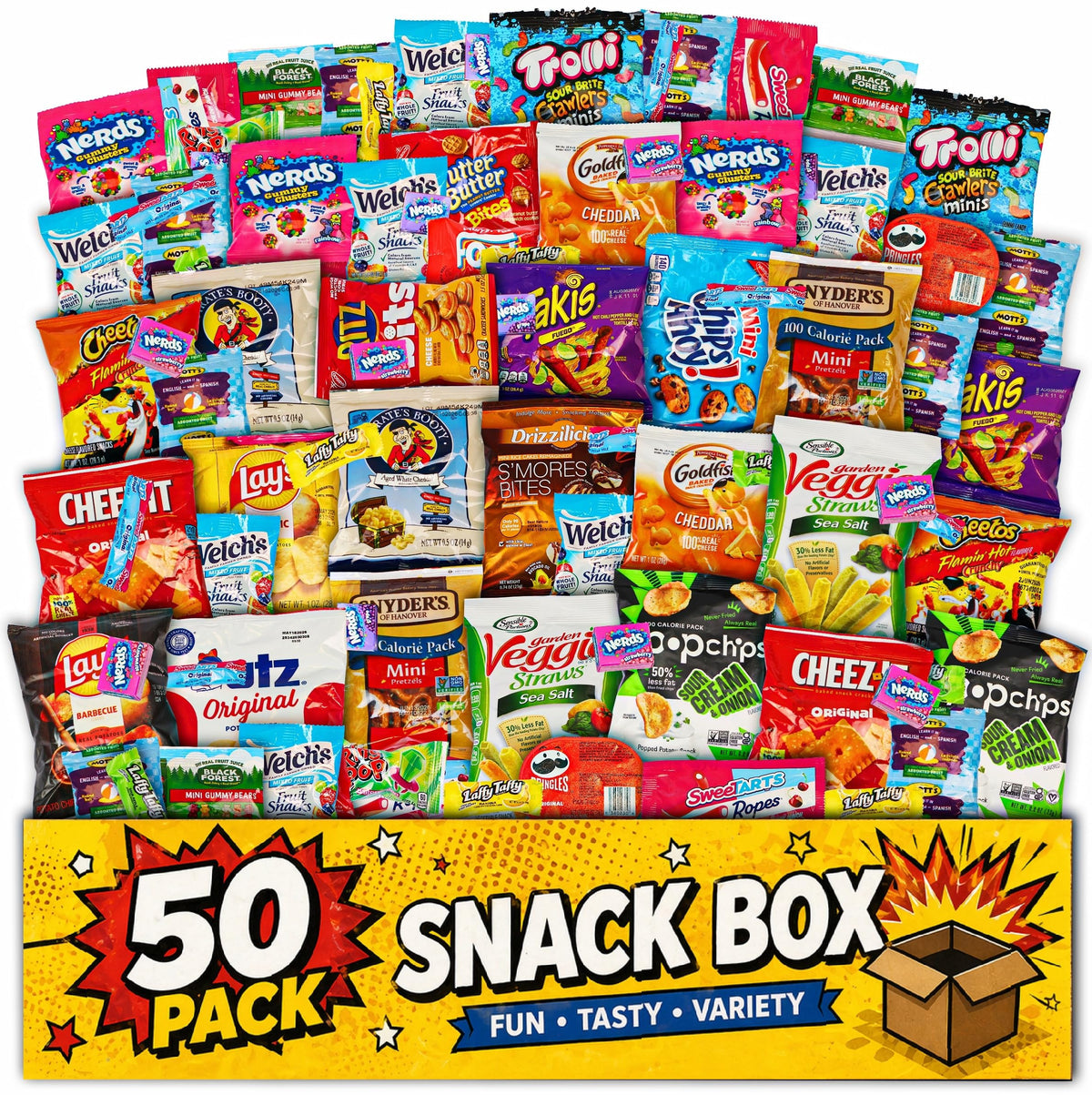 ONE CANDY WAY Snack Variety Care Package – 50-Count Ready-To-Gift Assorted Snacks